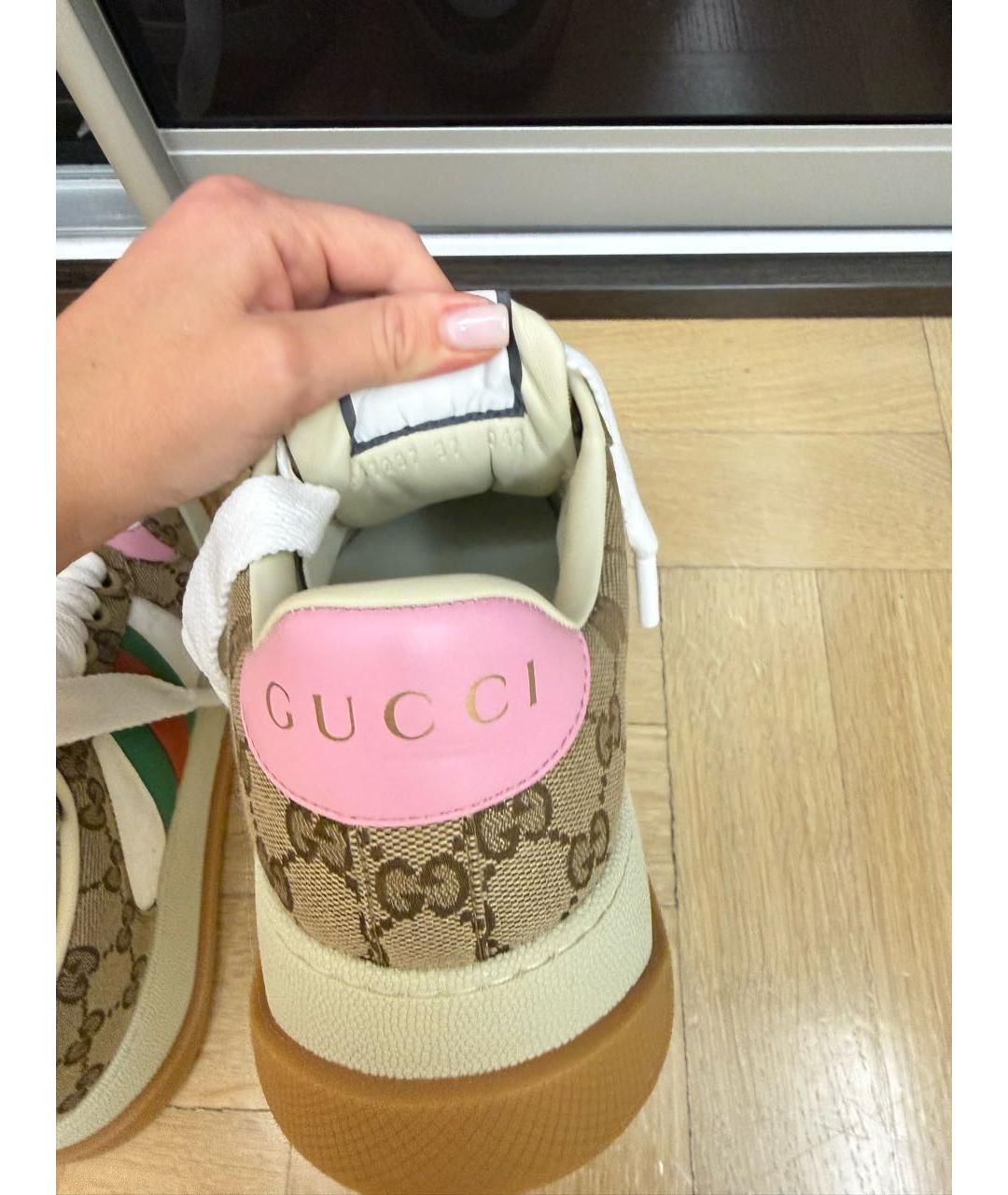 GUCCI Коричневые кожаные кеды, фото 4