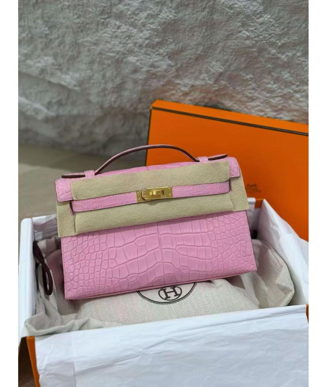 HERMES Розовая сумка с короткими ручками из экзотической кожи, фото 2