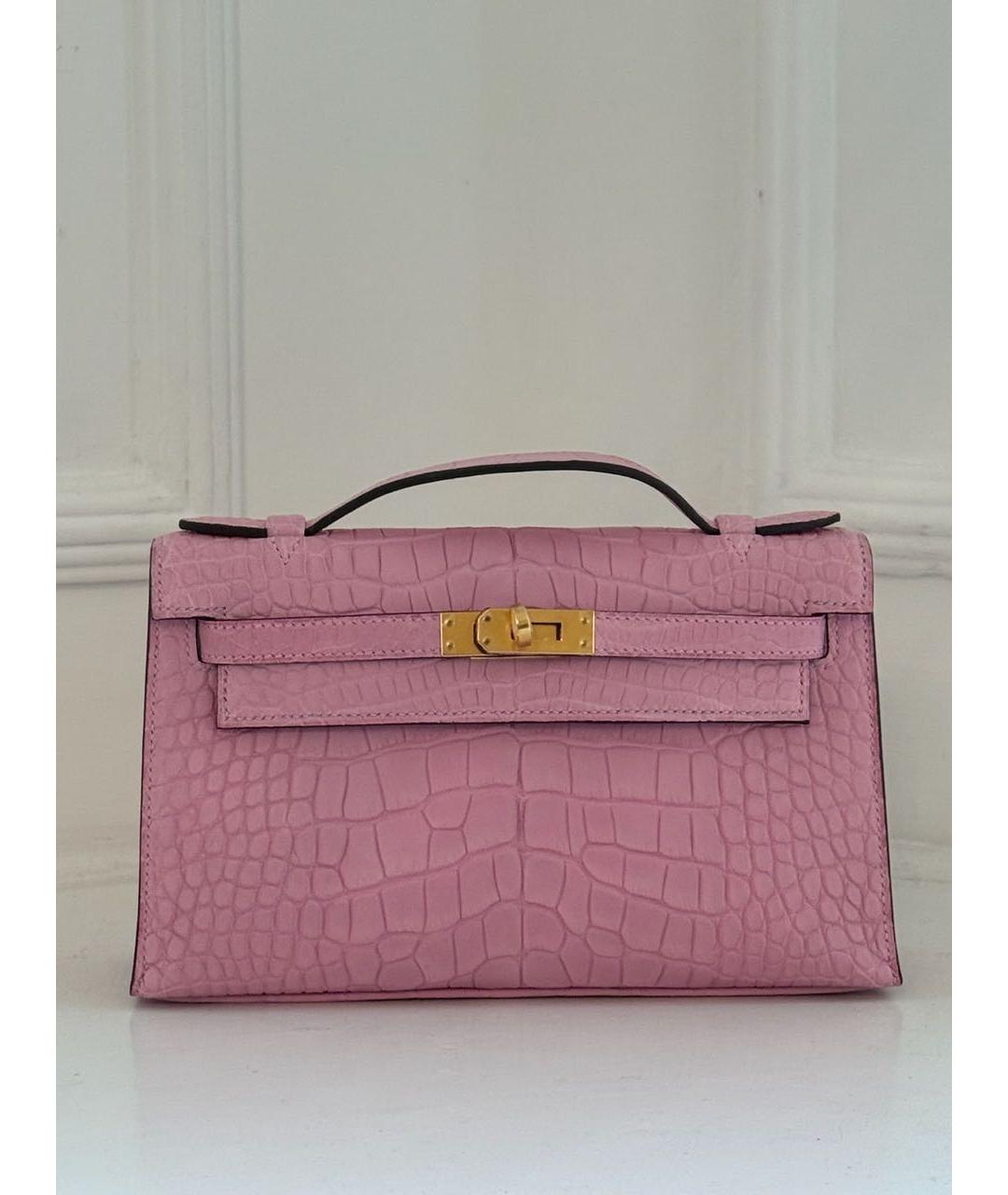 HERMES Розовая сумка с короткими ручками из экзотической кожи, фото 3