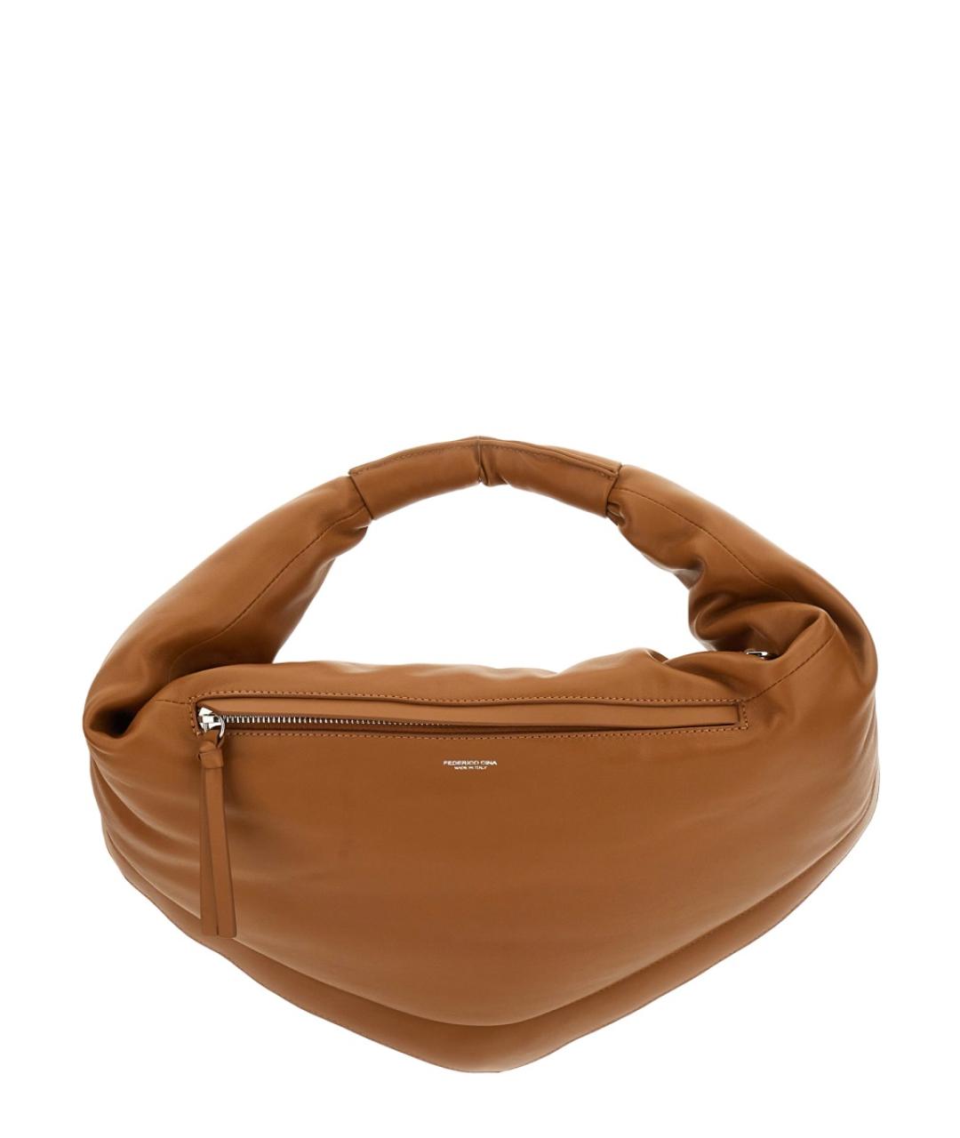 FEDERICO CINA Коричневая кожаная сумка с короткими ручками, фото 4