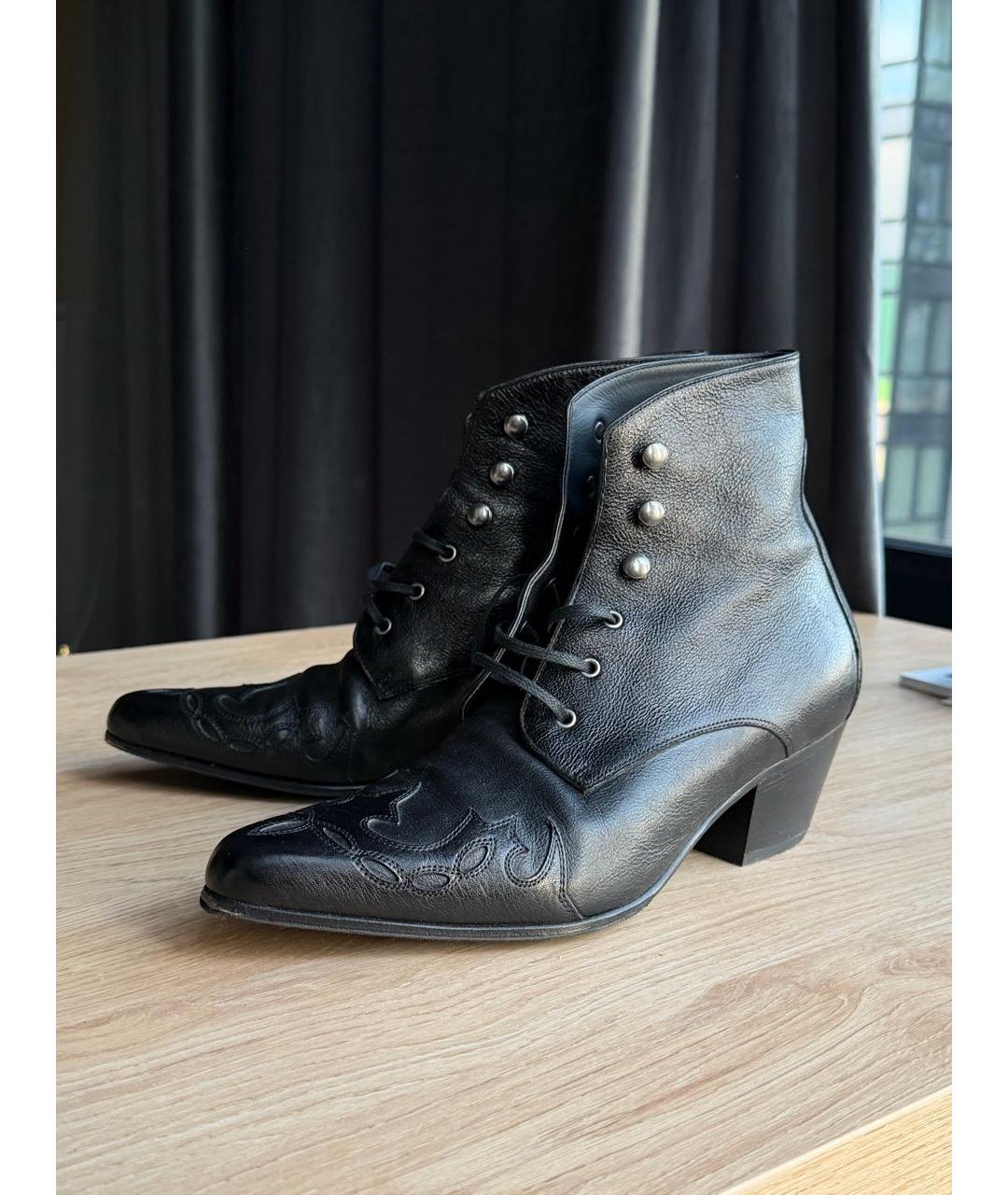 SAINT LAURENT Черные кожаные полусапоги, фото 2