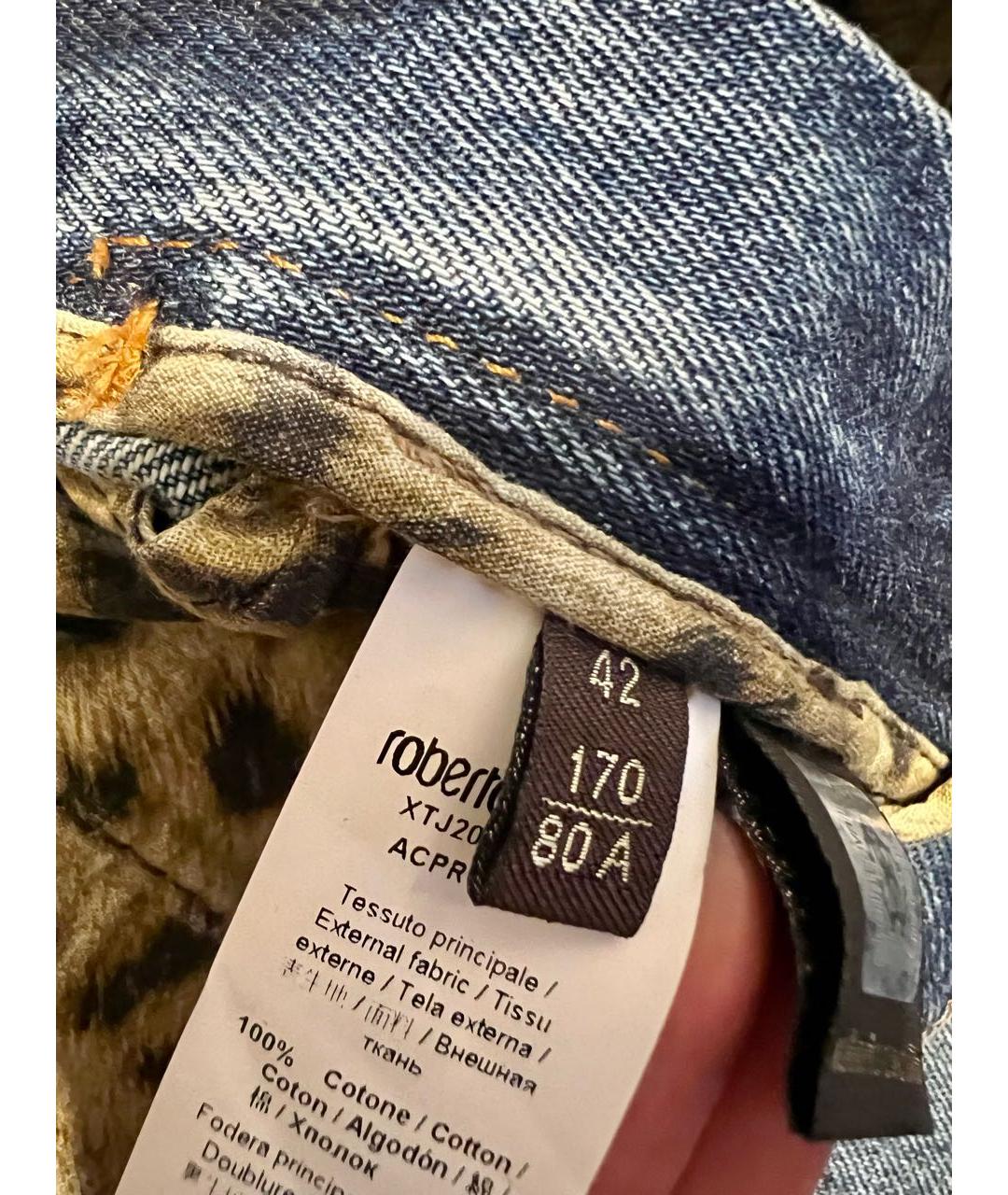 ROBERTO CAVALLI Синие хлопковые прямые джинсы, фото 5