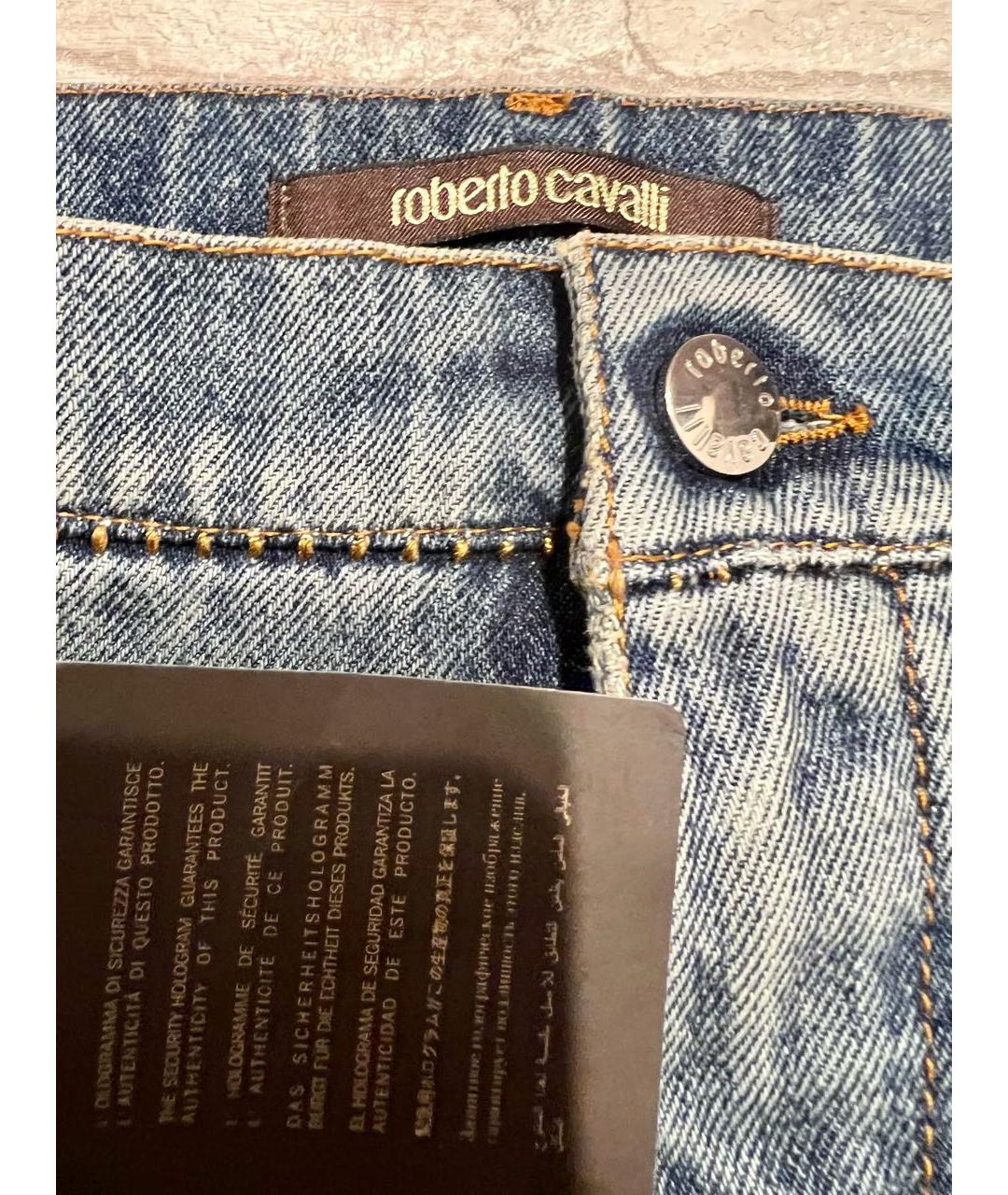 ROBERTO CAVALLI Синие хлопковые прямые джинсы, фото 4