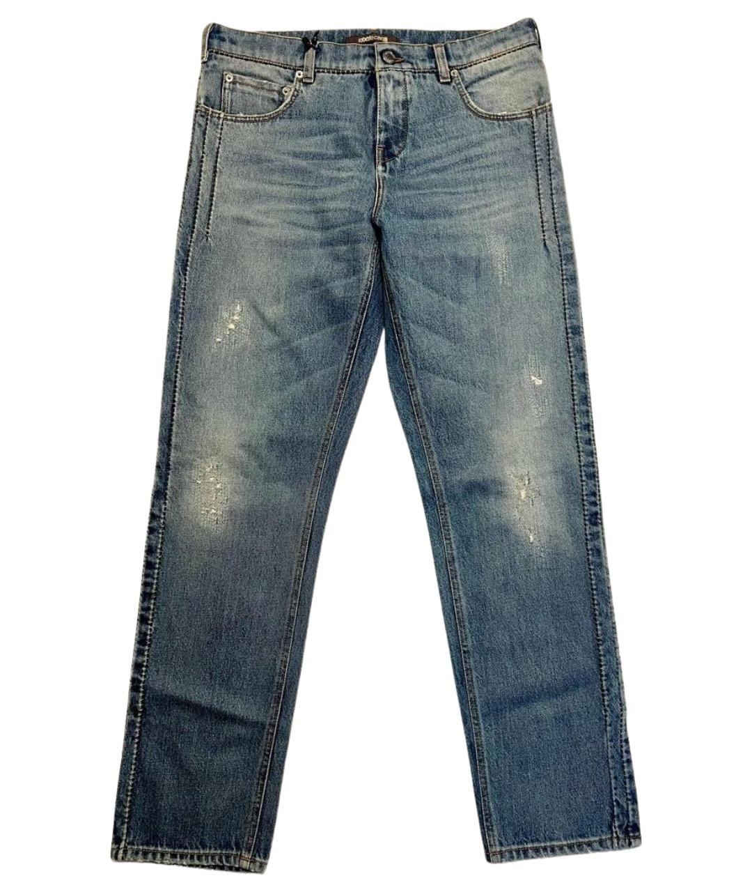 ROBERTO CAVALLI Синие хлопковые прямые джинсы, фото 1