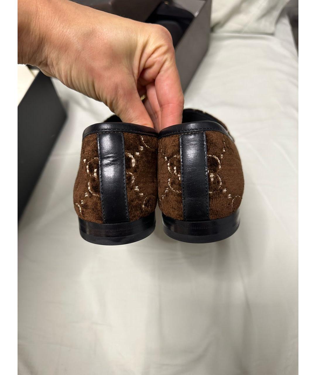 GUCCI Коричневые бархатные лоферы, фото 4