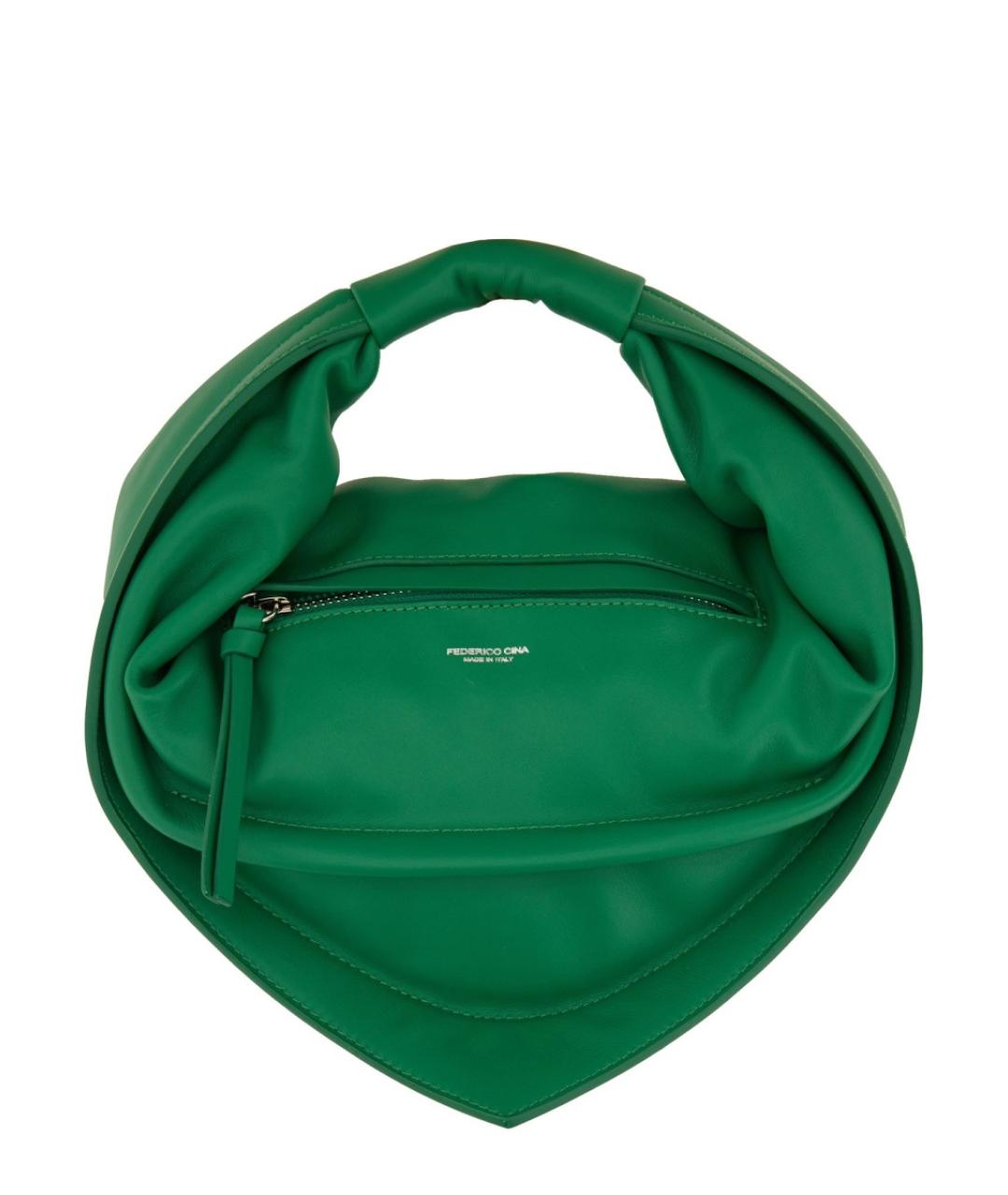 FEDERICO CINA Зеленая кожаная сумка с короткими ручками, фото 1