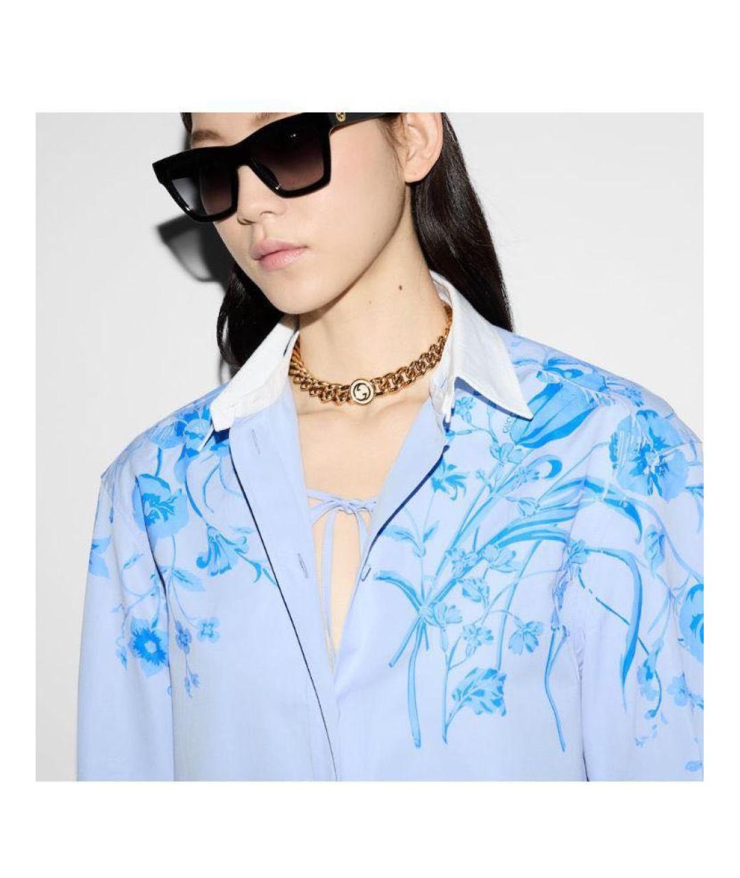 GUCCI Голубая хлопковая рубашка, фото 6