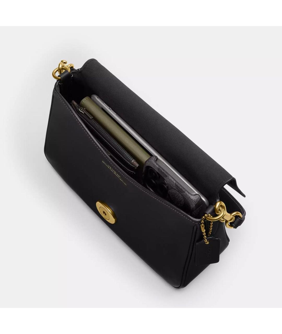 COACH Черная кожаная сумка через плечо, фото 5