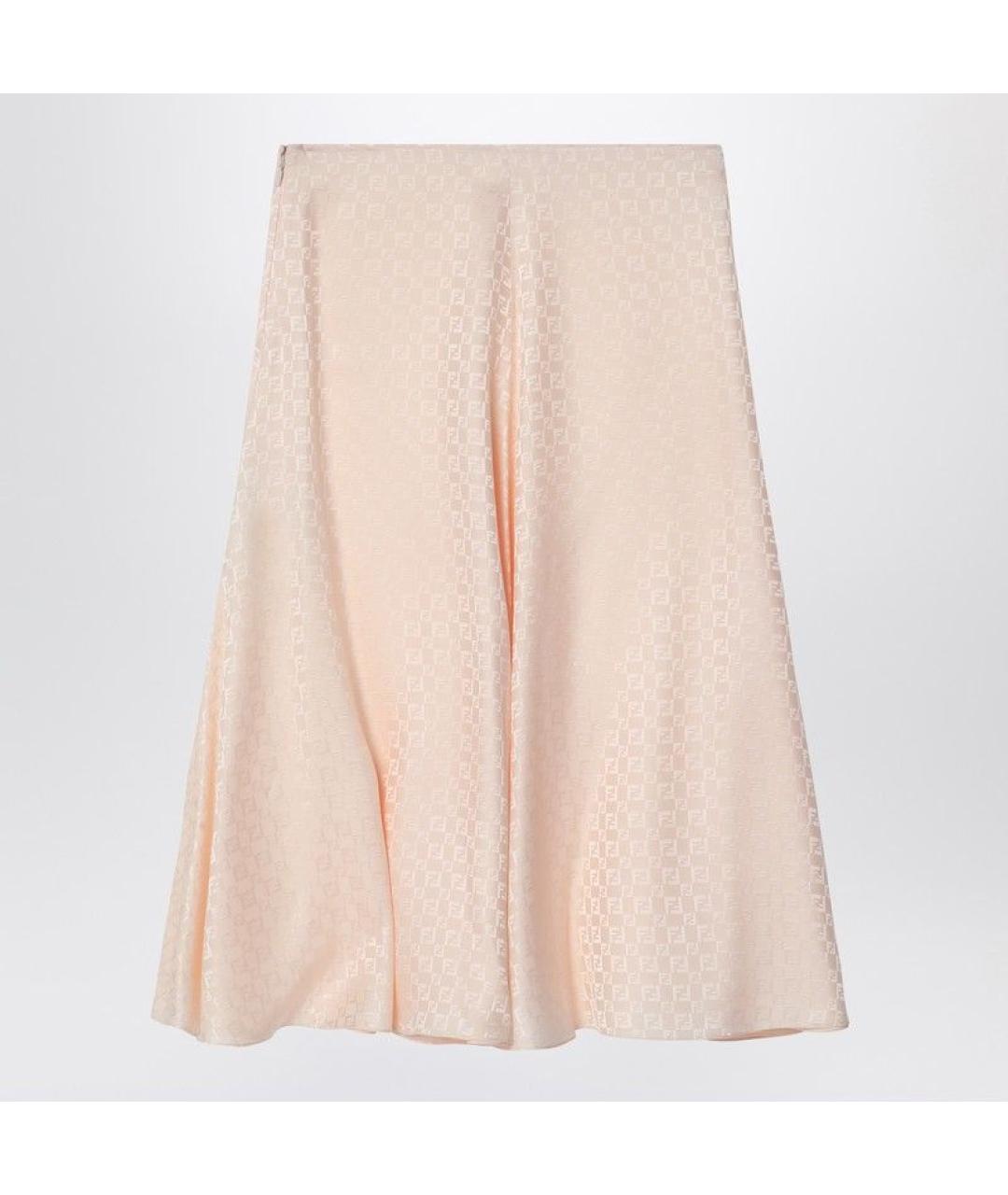 FENDI Розовая шелковая юбка миди, фото 3