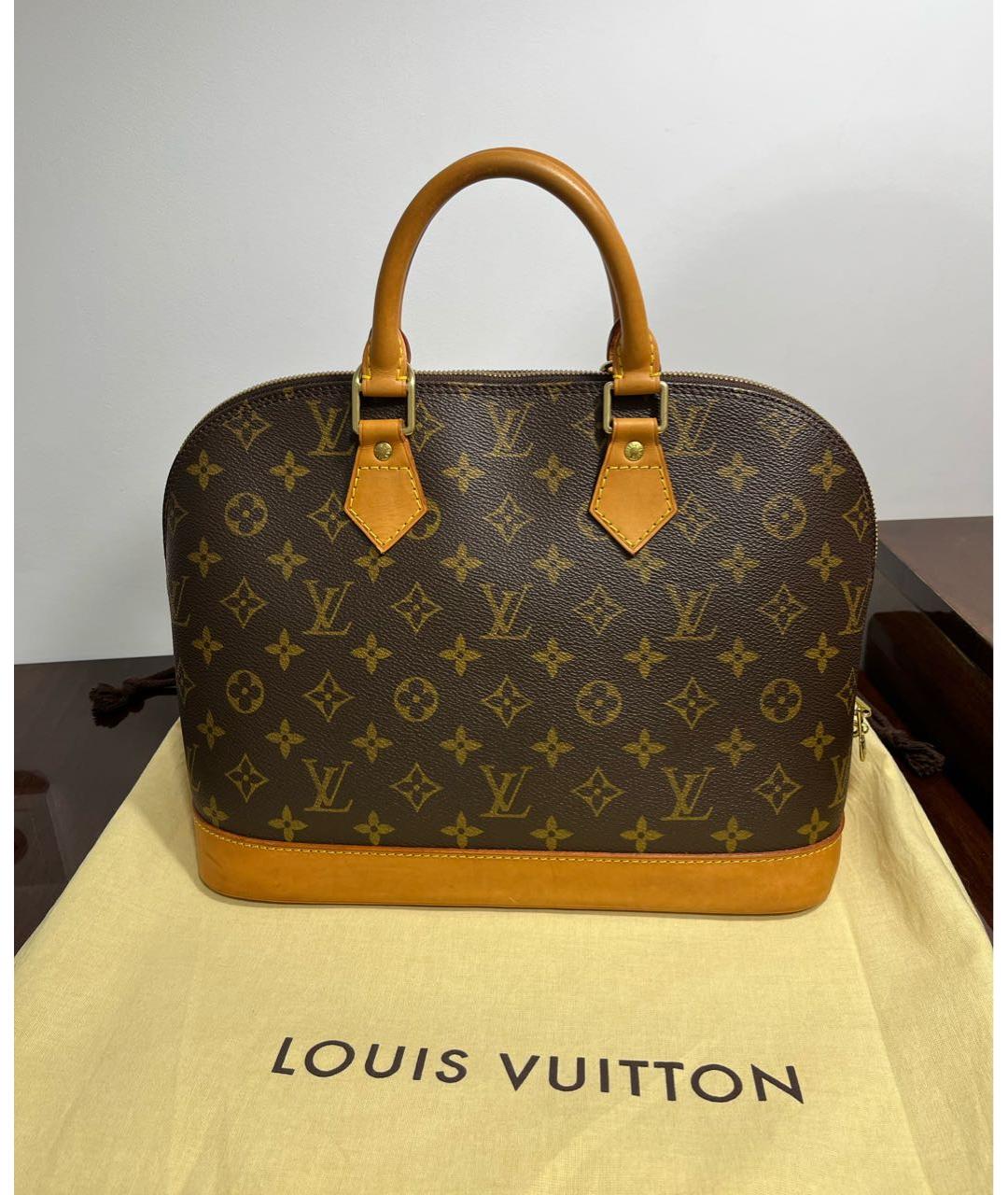 LOUIS VUITTON Коричневая кожаная сумка с короткими ручками, фото 3