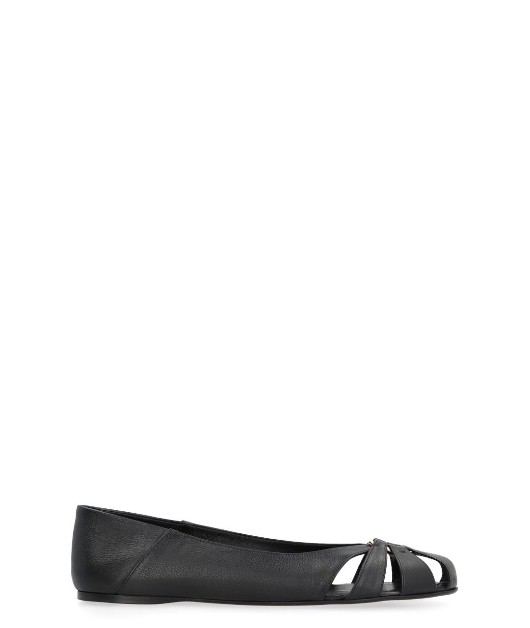 FERRAGAMO Черные кожаные балетки, фото 1