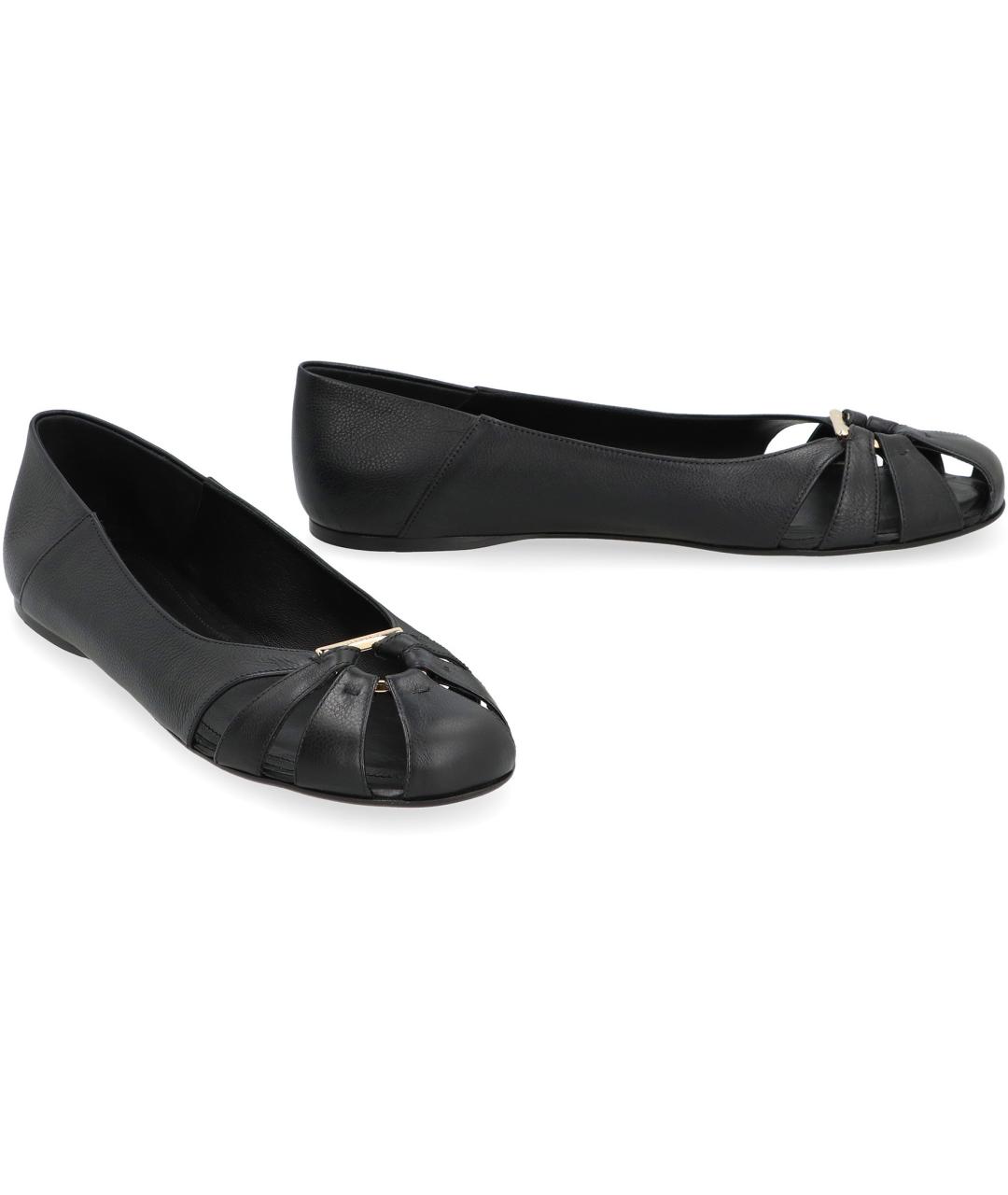 FERRAGAMO Черные кожаные балетки, фото 3