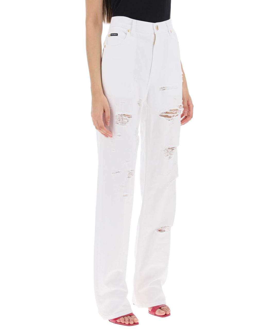 DOLCE&GABBANA Белые хлопковые прямые джинсы, фото 2