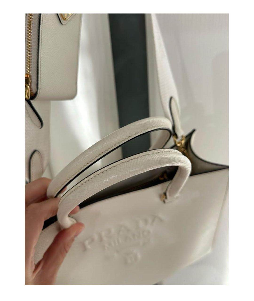PRADA Белая кожаная сумка тоут, фото 5