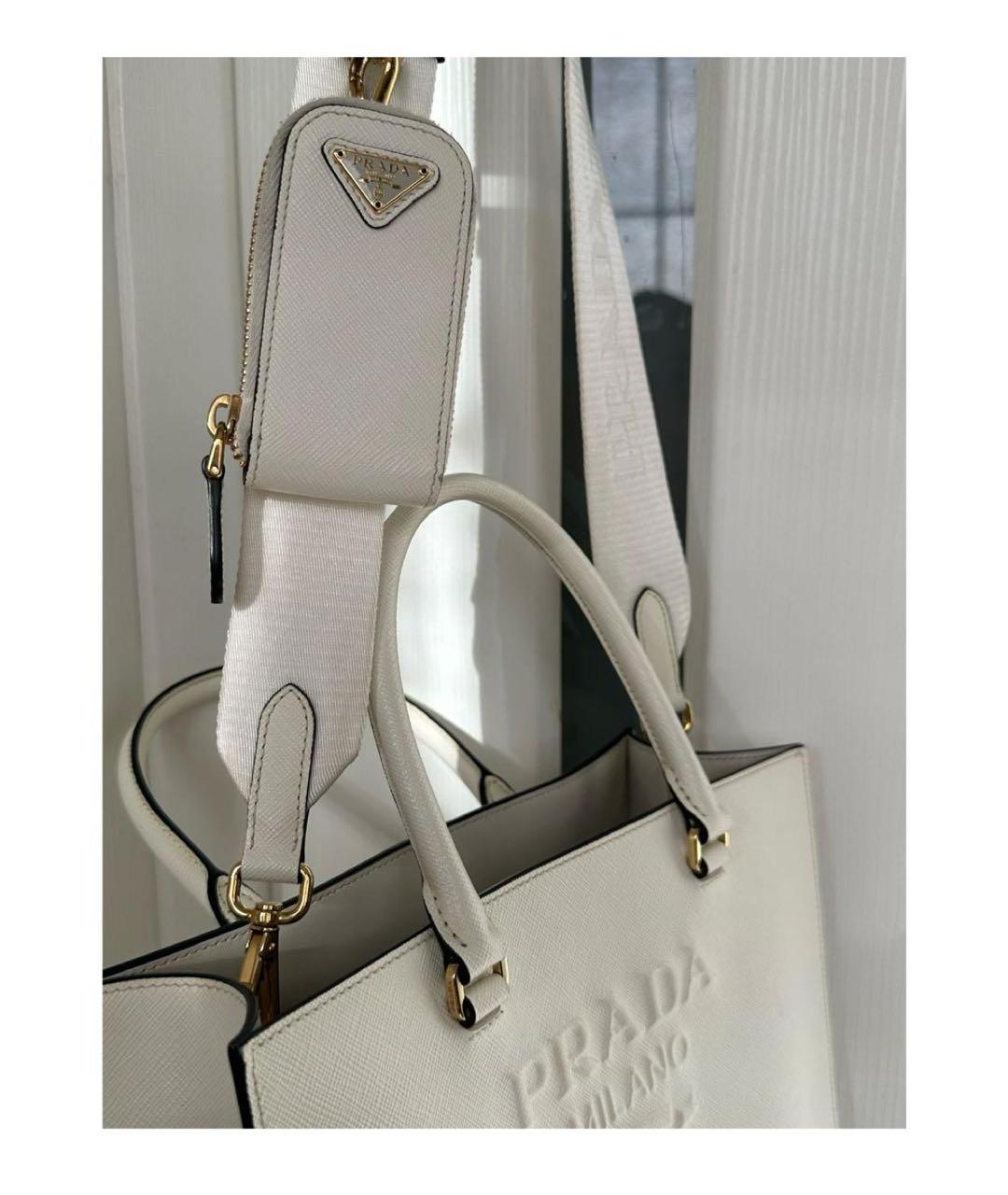 PRADA Белая кожаная сумка тоут, фото 4
