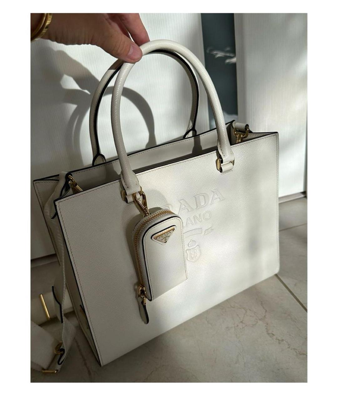 PRADA Белая кожаная сумка тоут, фото 2