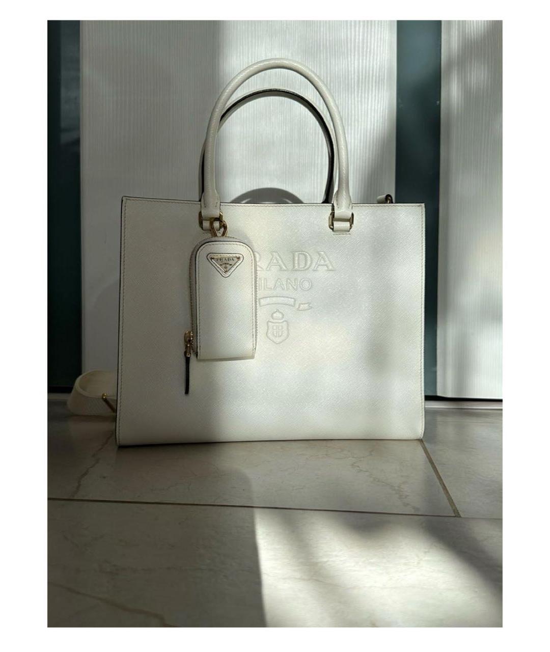 PRADA Белая кожаная сумка тоут, фото 3