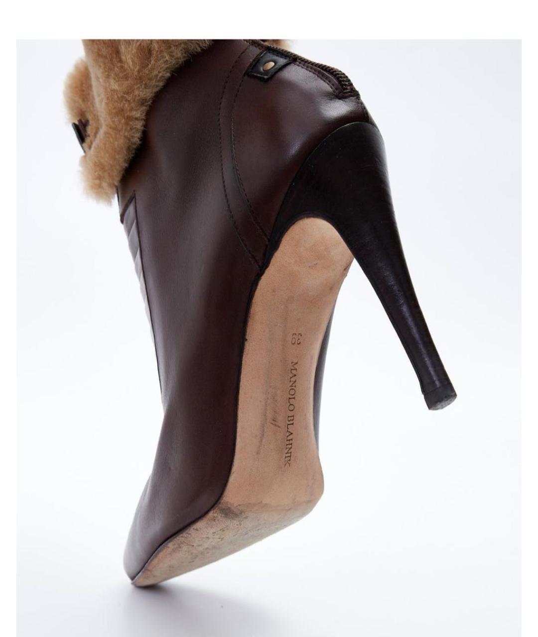 MANOLO BLAHNIK Коричневые кожаные ботильоны, фото 5