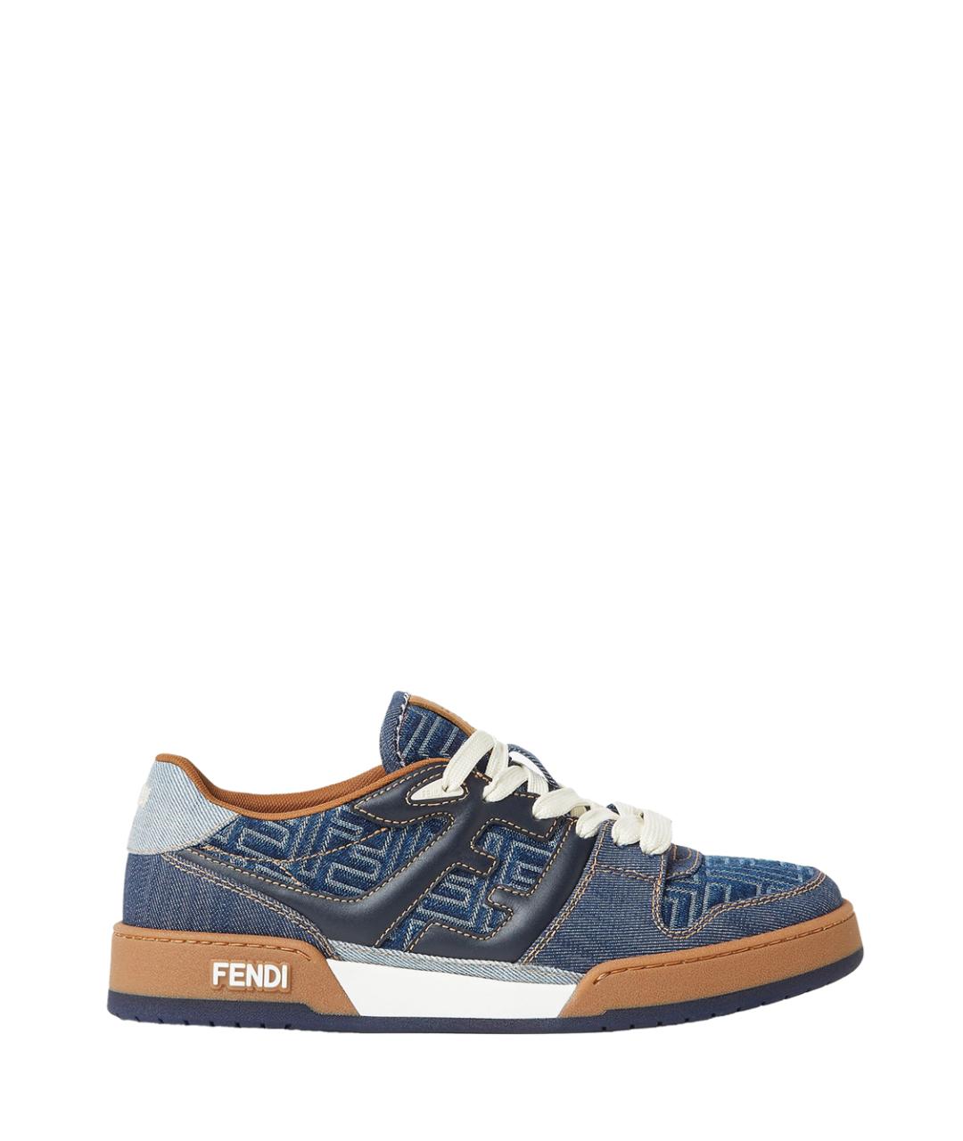 FENDI Синие кожаные низкие кроссовки / кеды, фото 1