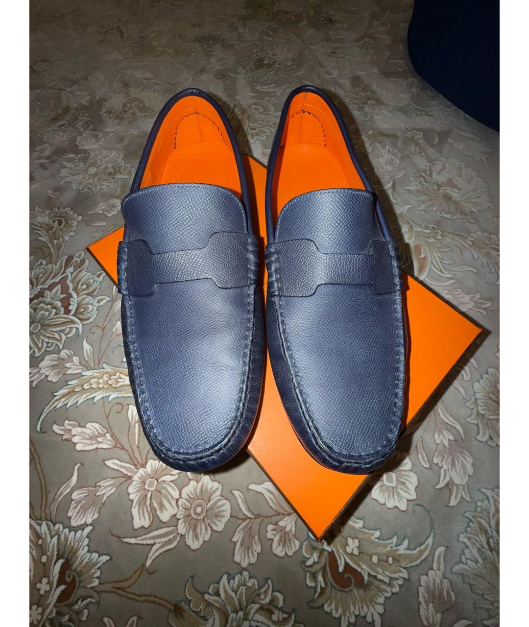 HERMES Темно-синие кожаные мокасины, фото 2