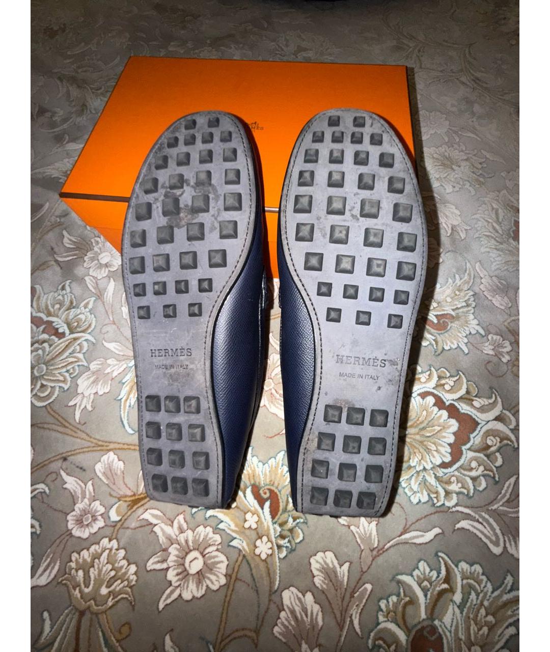 HERMES Темно-синие кожаные мокасины, фото 4