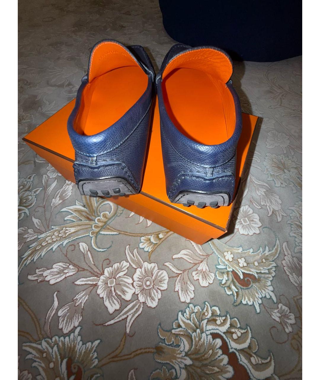 HERMES Темно-синие кожаные мокасины, фото 3