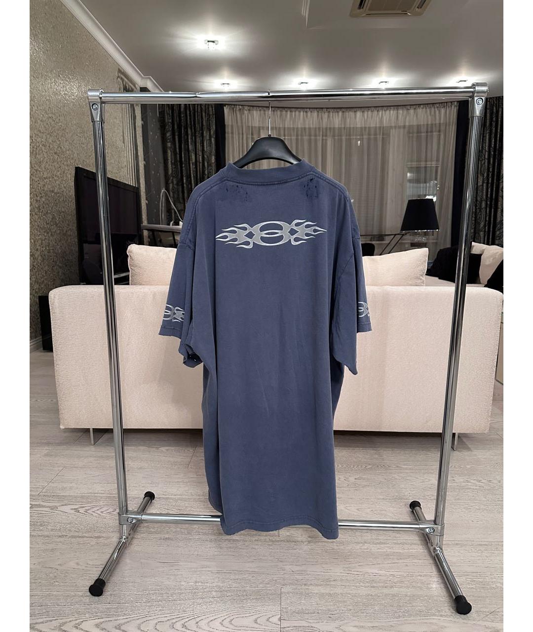 BALENCIAGA Синяя хлопковая футболка, фото 4