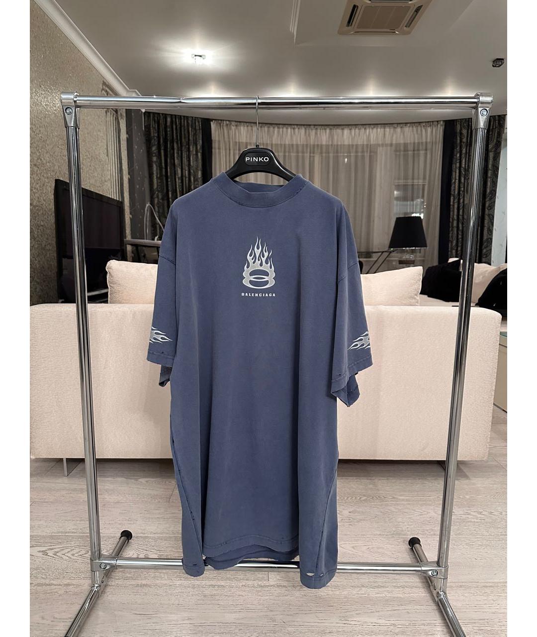 BALENCIAGA Синяя хлопковая футболка, фото 3