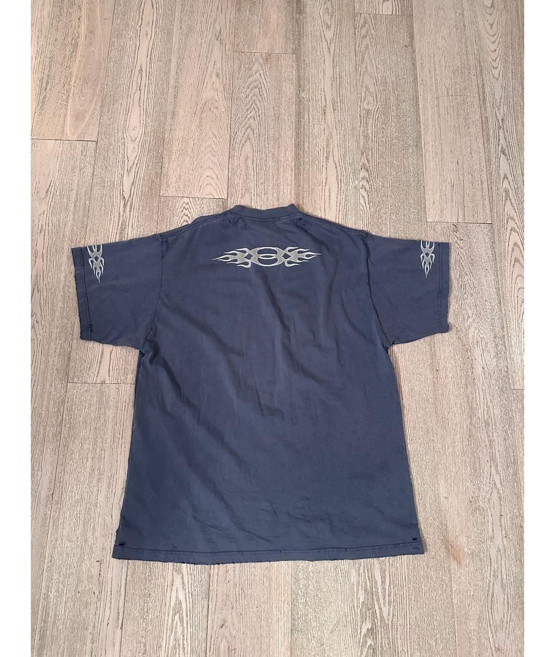 BALENCIAGA Синяя хлопковая футболка, фото 2