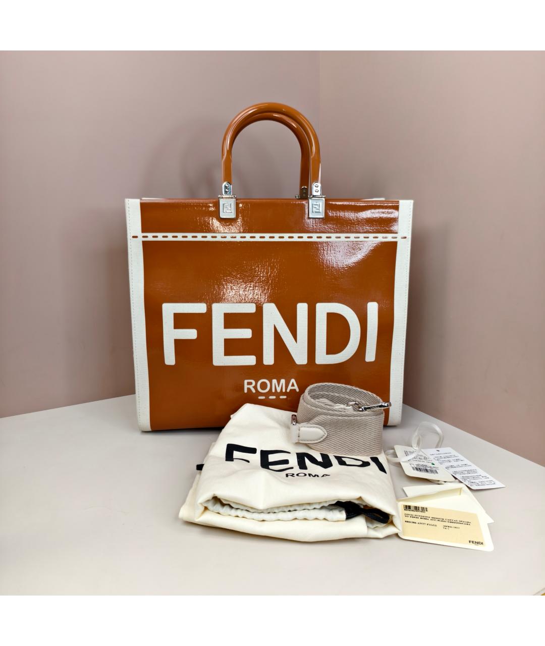 FENDI Коричневая кожаная сумка через плечо, фото 6