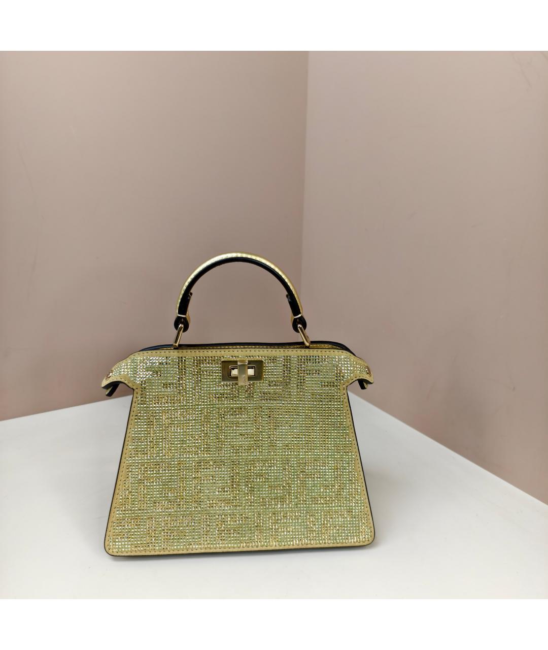 FENDI Золотая кожаная сумка с короткими ручками, фото 10