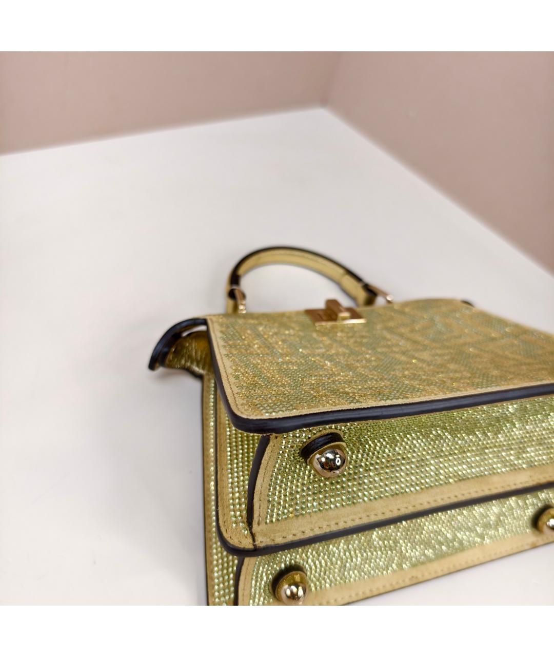 FENDI Золотая кожаная сумка с короткими ручками, фото 2