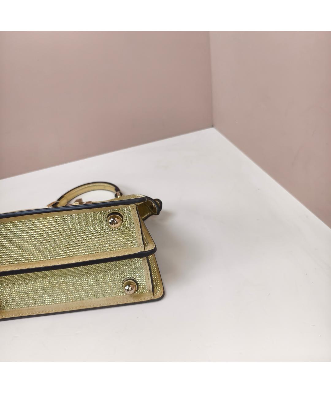 FENDI Золотая кожаная сумка с короткими ручками, фото 7