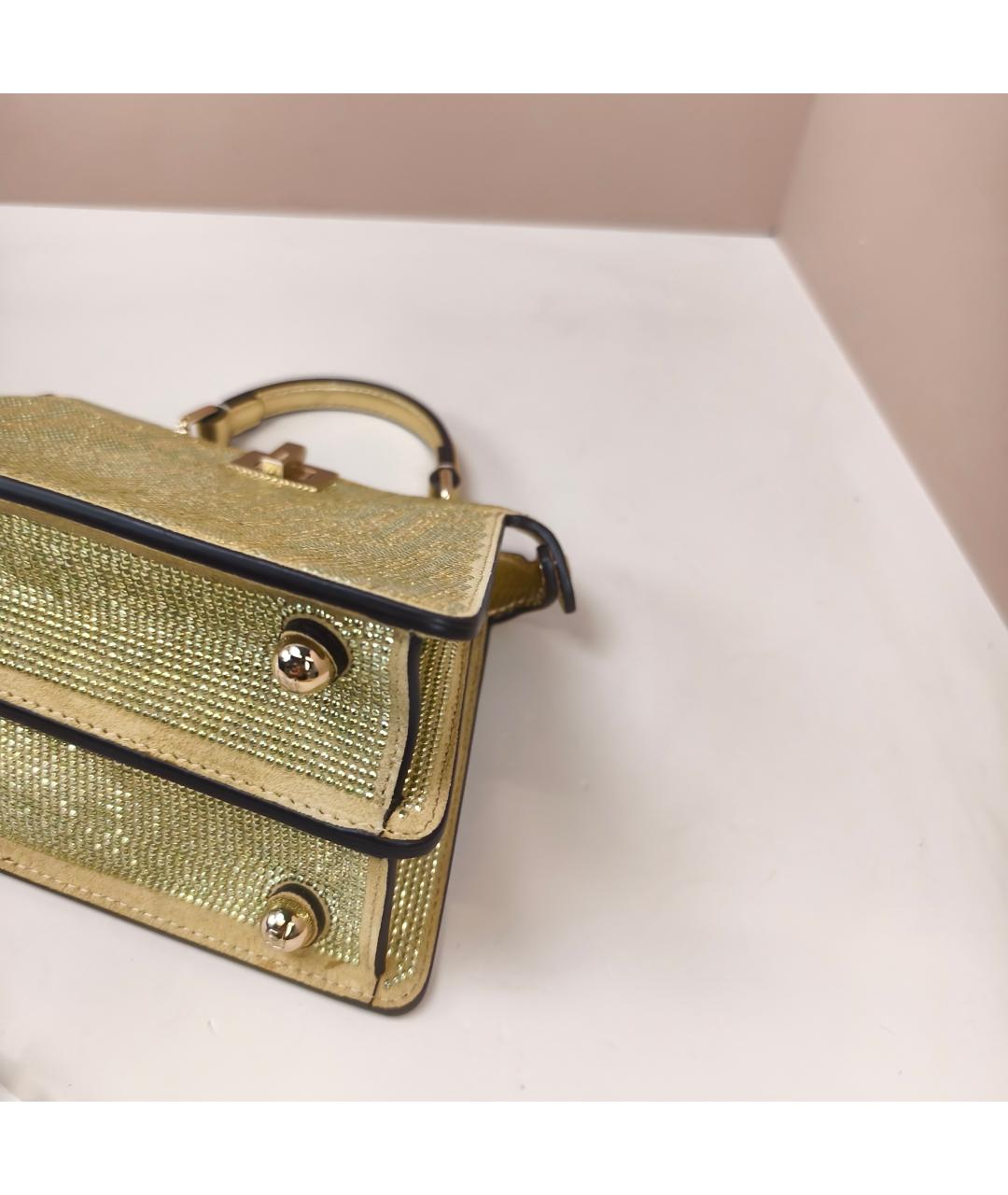 FENDI Золотая кожаная сумка с короткими ручками, фото 8