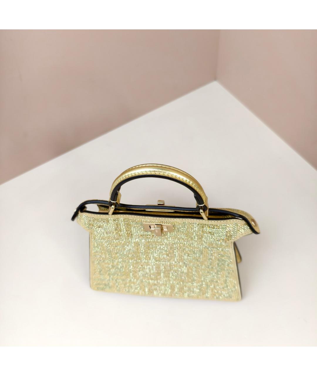 FENDI Золотая кожаная сумка с короткими ручками, фото 9