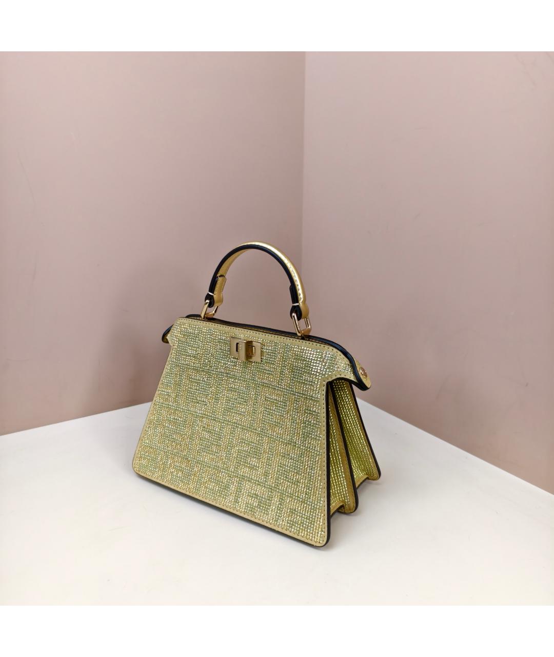 FENDI Золотая кожаная сумка с короткими ручками, фото 4