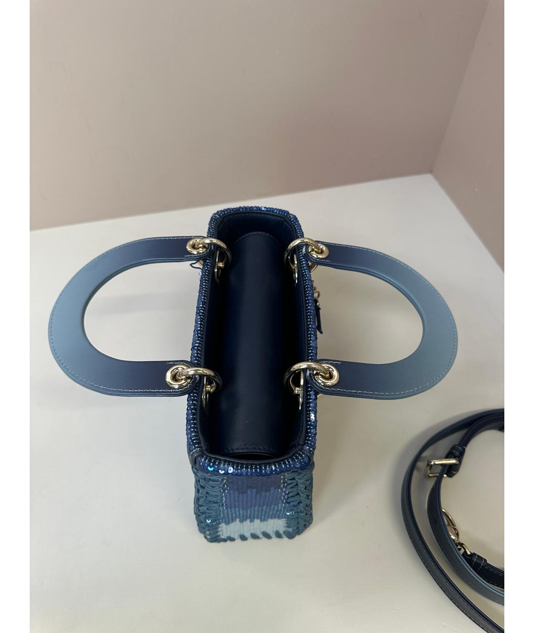 CHRISTIAN DIOR Синяя кожаная сумка с короткими ручками, фото 5