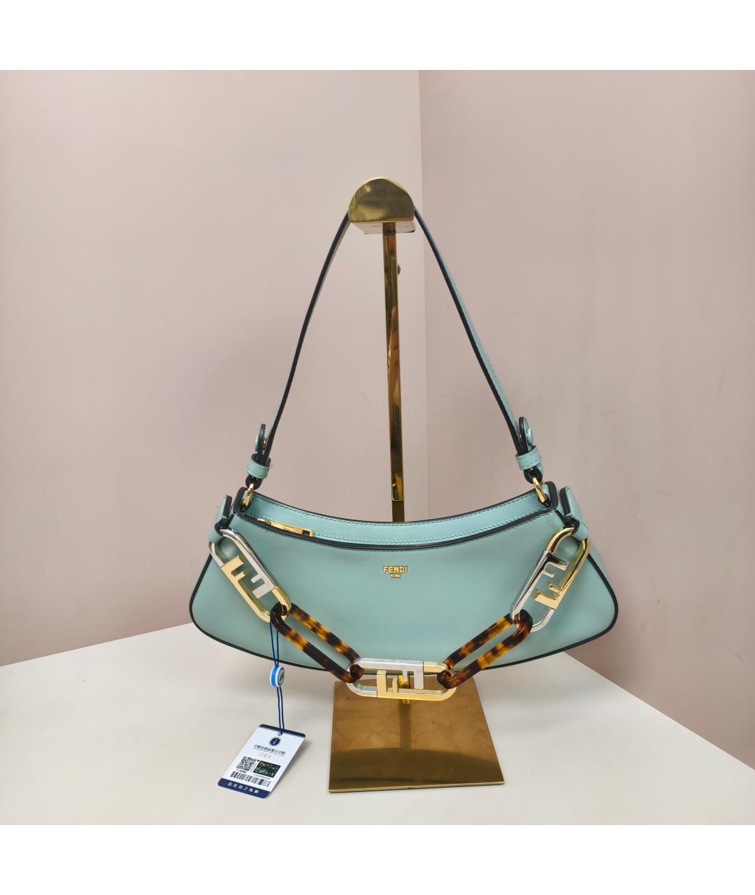 FENDI Бирюзовая кожаная сумка через плечо, фото 9