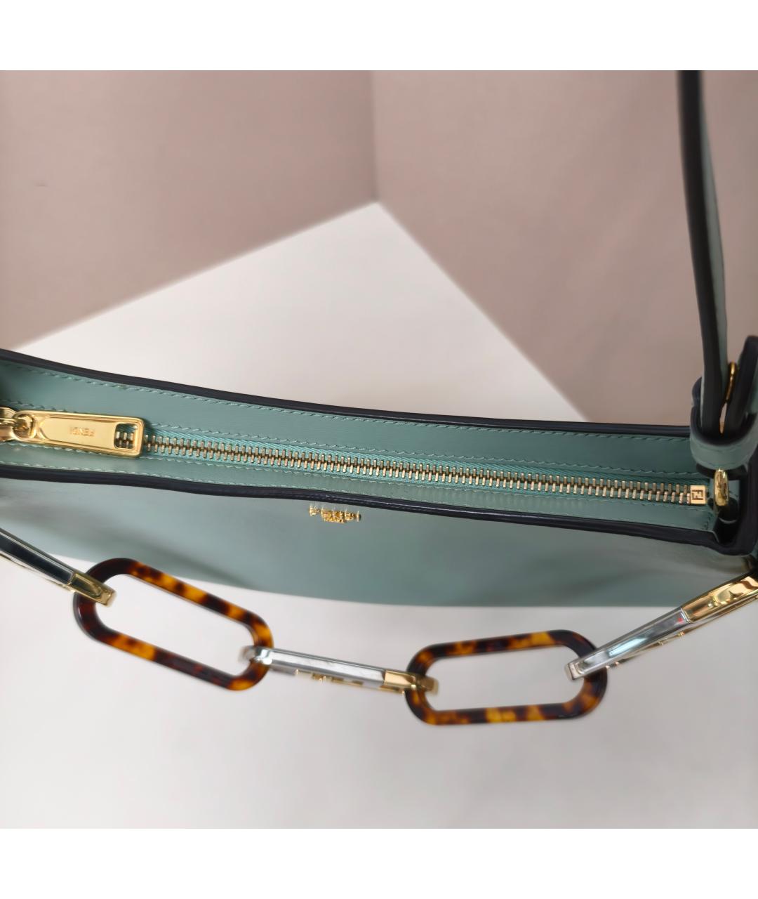 FENDI Бирюзовая кожаная сумка через плечо, фото 3