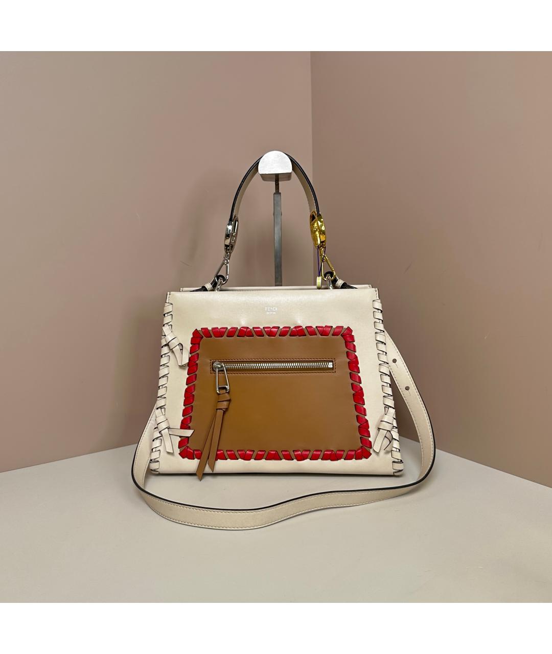 FENDI Бежевая кожаная сумка через плечо, фото 9