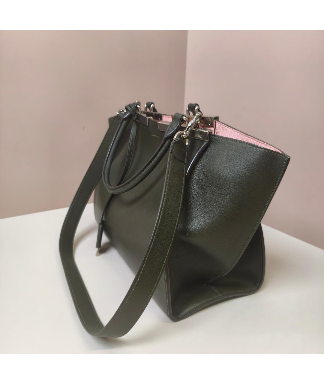 FENDI Хаки кожаная сумка через плечо, фото 2
