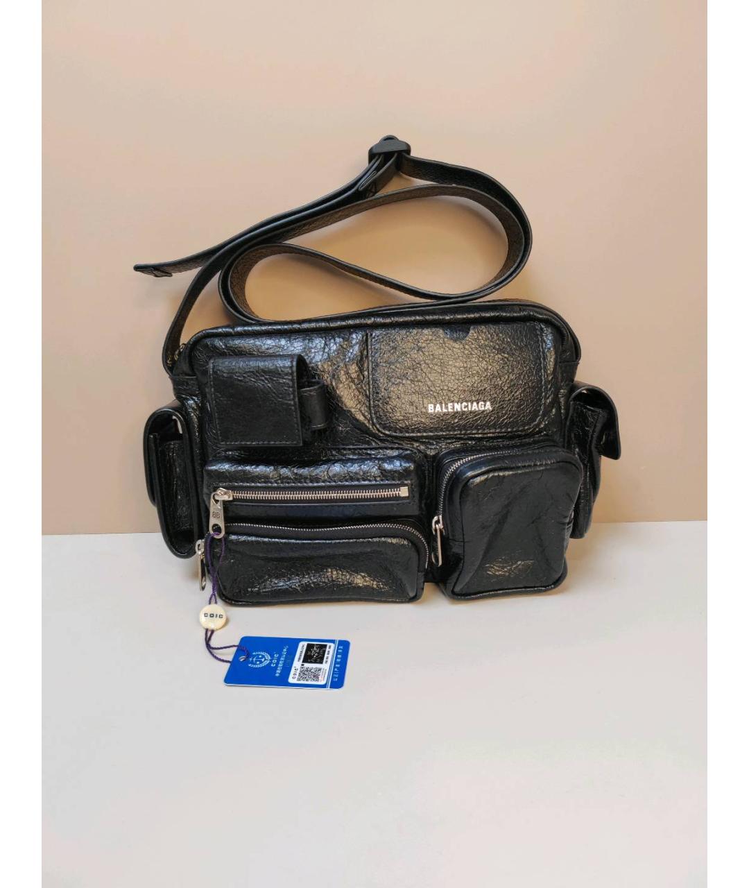 BALENCIAGA Черная кожаная сумка через плечо, фото 3