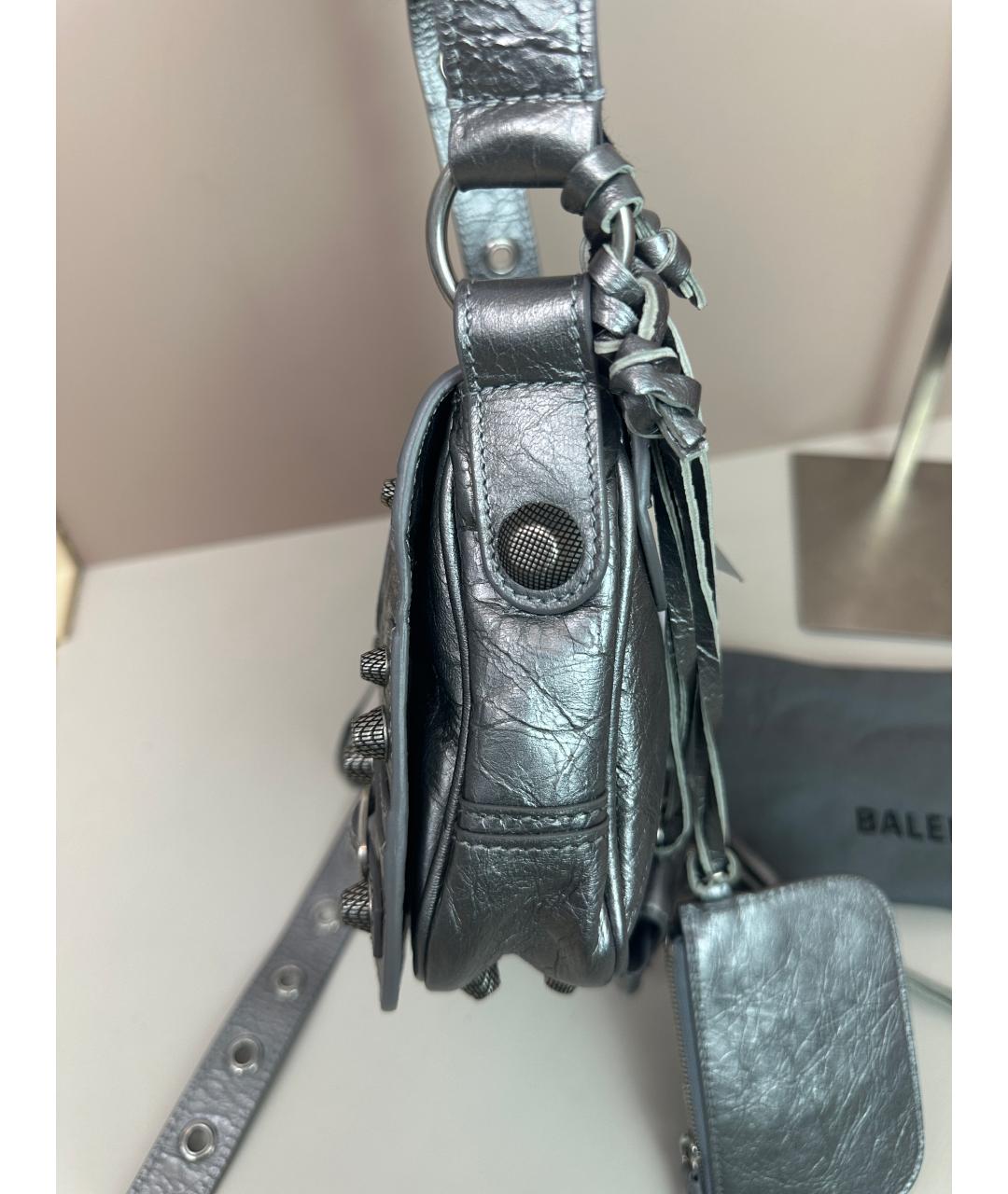 BALENCIAGA Серебряная кожаная сумка через плечо, фото 4