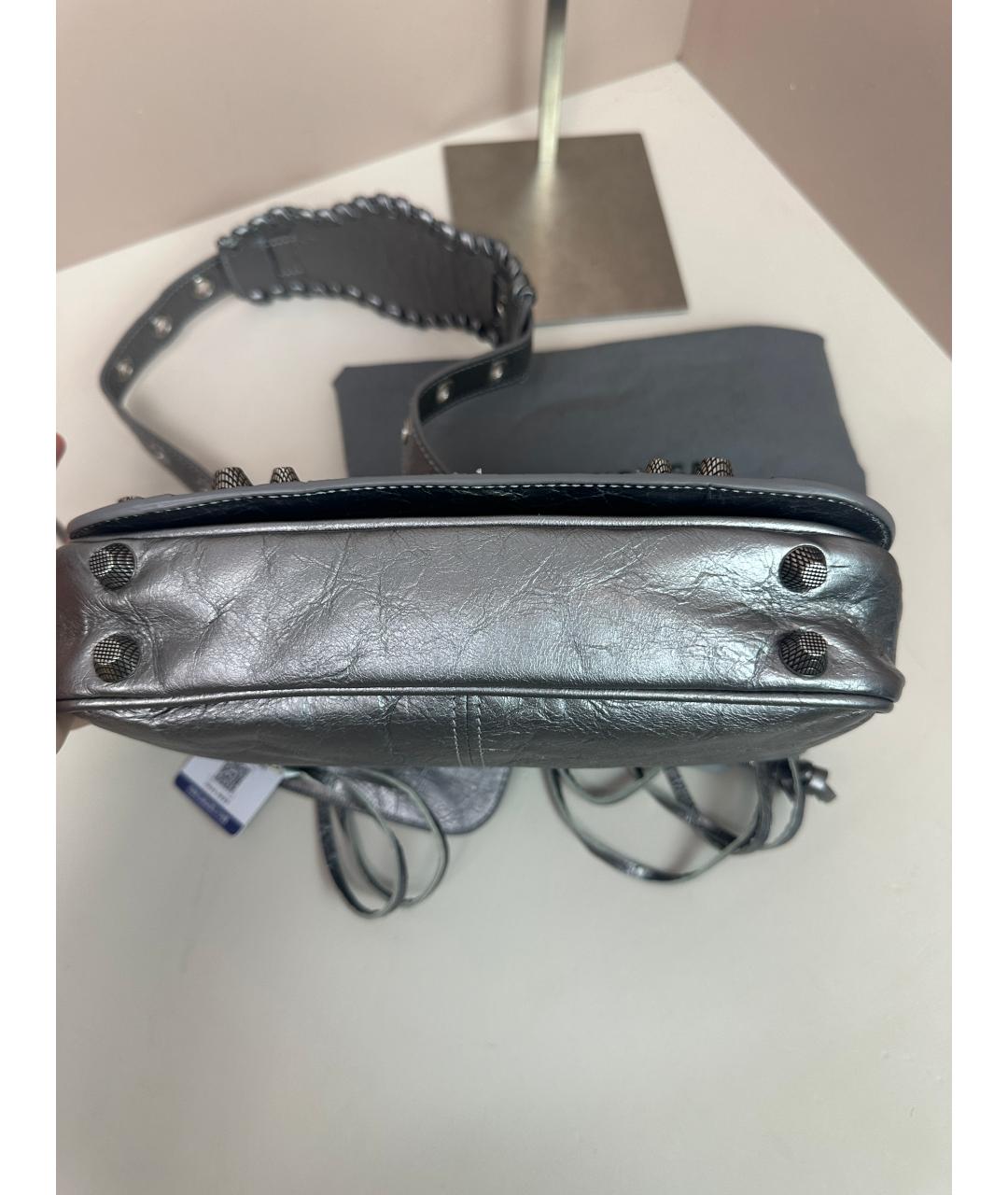 BALENCIAGA Серебряная кожаная сумка через плечо, фото 5
