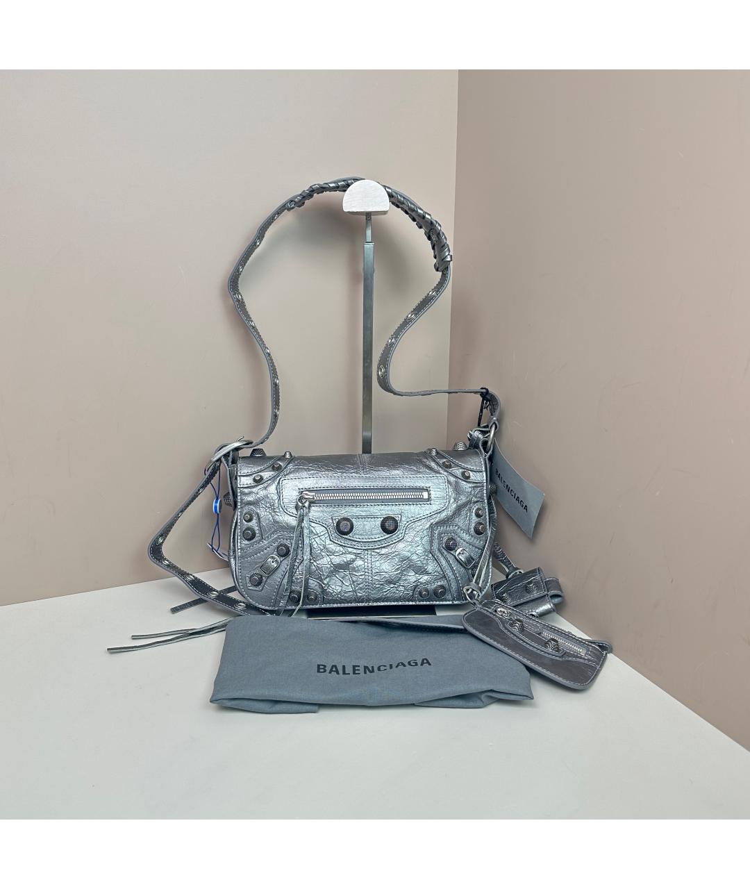 BALENCIAGA Серебряная кожаная сумка через плечо, фото 9