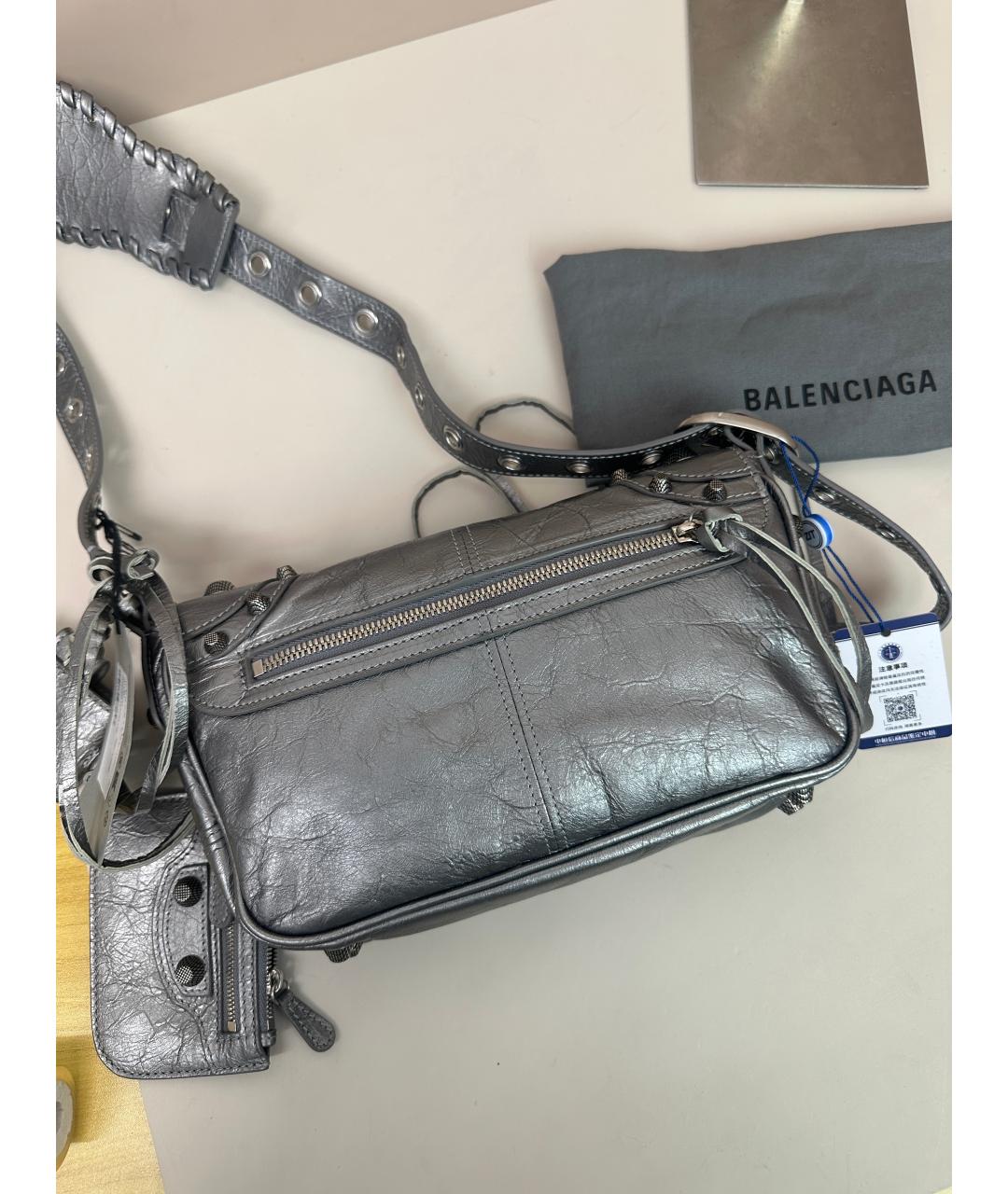 BALENCIAGA Серебряная кожаная сумка через плечо, фото 3