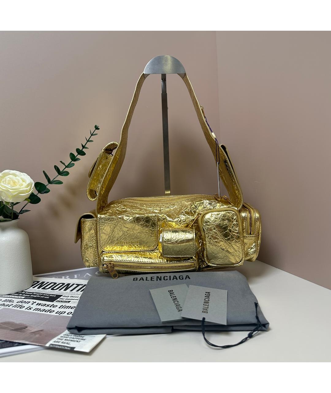 BALENCIAGA Золотая кожаная сумка через плечо, фото 8