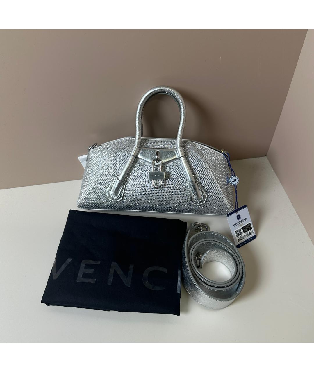 GIVENCHY Серебряная кожаная сумка с короткими ручками, фото 7