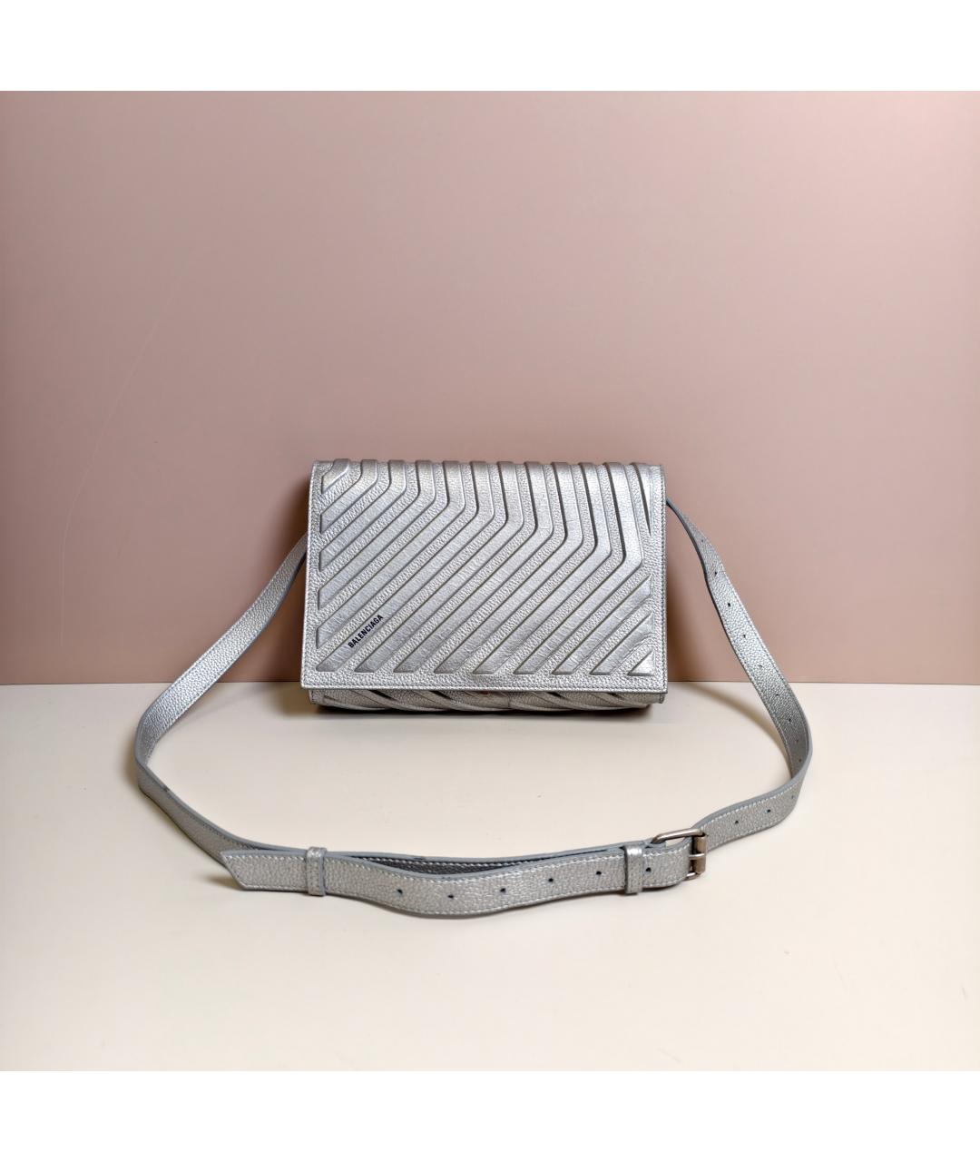 BALENCIAGA Серебряная кожаная сумка через плечо, фото 3