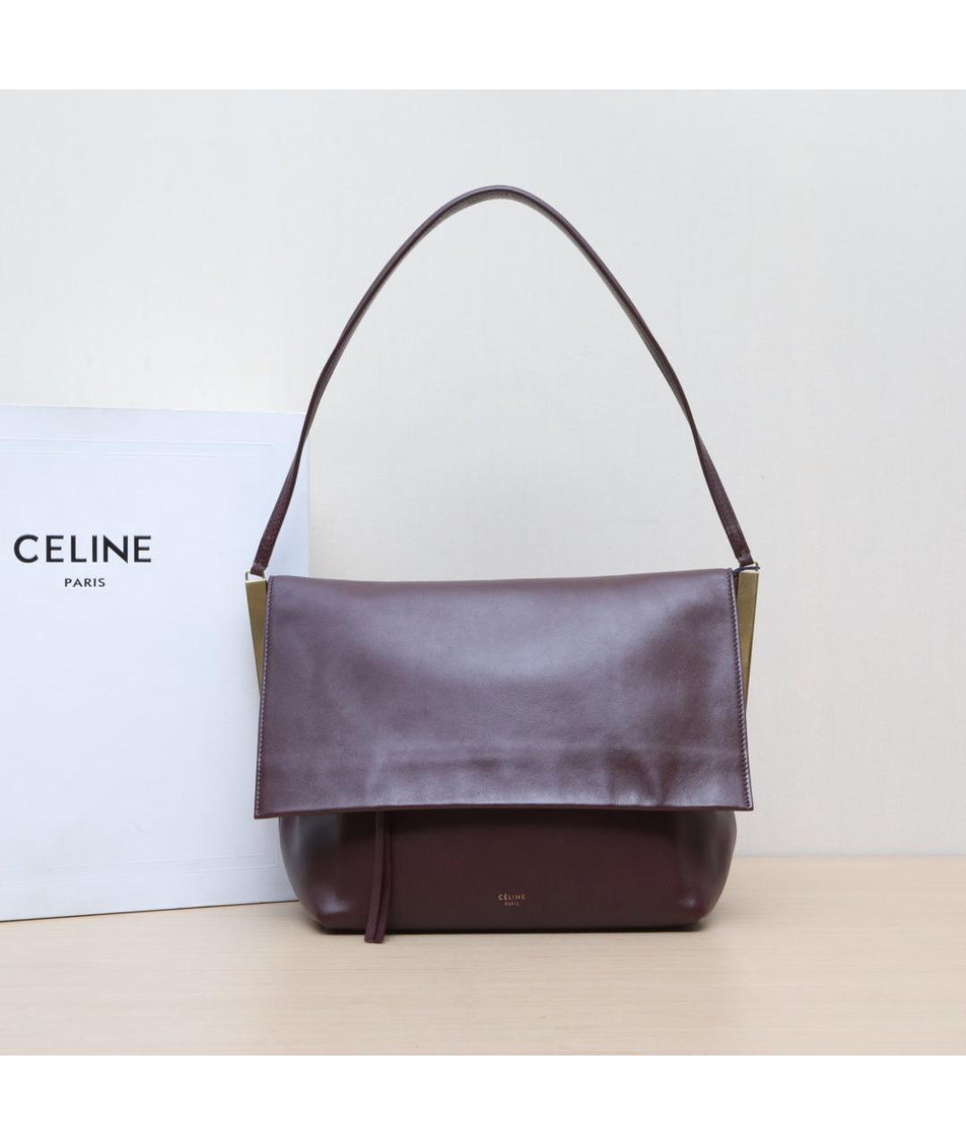 CELINE Бордовая кожаная сумка через плечо, фото 2